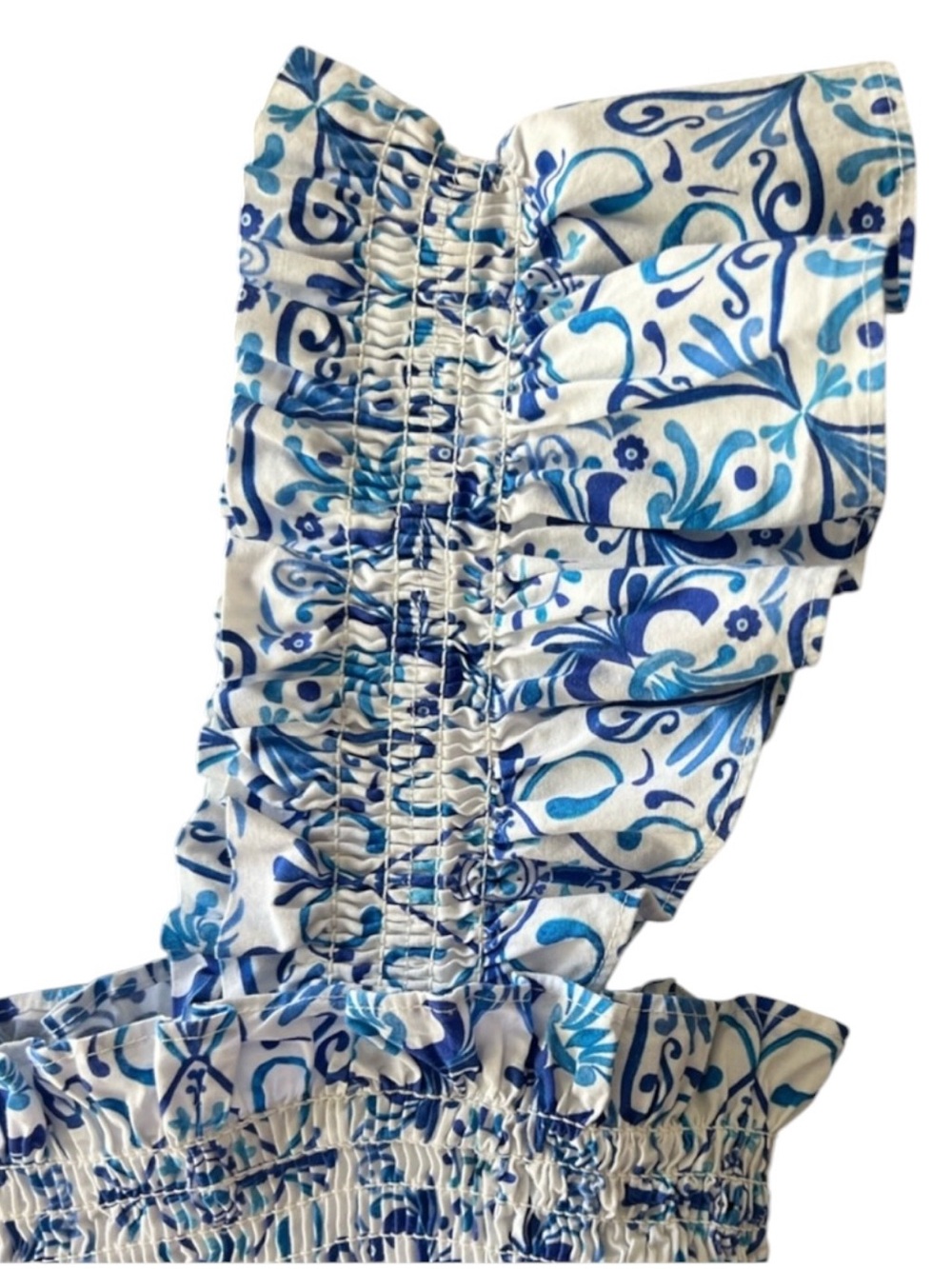 Hill House Home Blue Tile Print Smocked Midi Dress – Size Medium - Picture 14 of 16